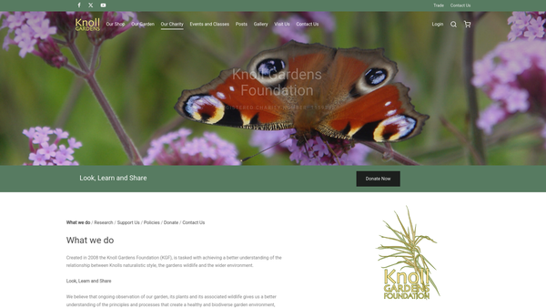 Screenshot of the Knoll Gardens Foundation website