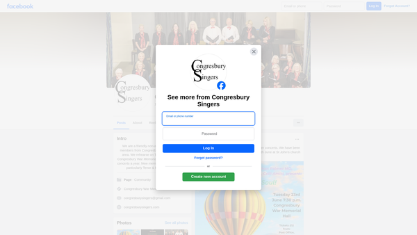 Screenshot of the Congresbury Singers website