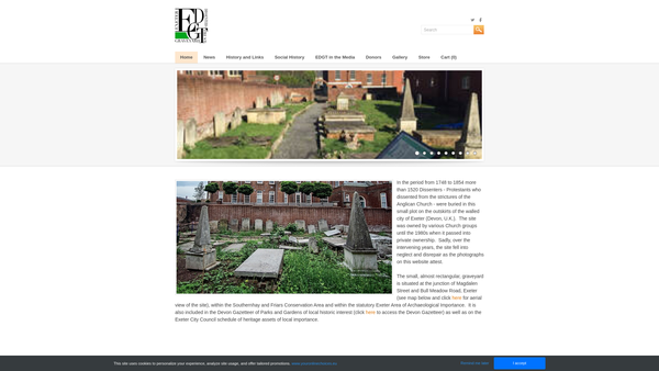 Screenshot of the Exeter Dissenters' Graveyard Trust website