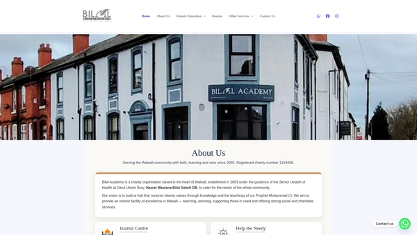 Screenshot of the Bilal Academy website