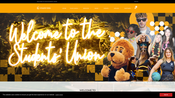 Screenshot of the Lincoln Bishop University Students Union website