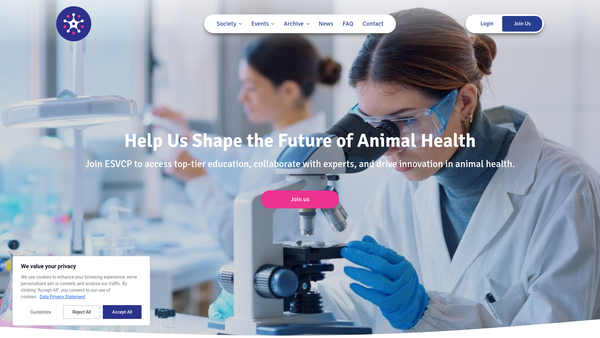 Screenshot of the European College Of Veterinary Clinical Pathology website