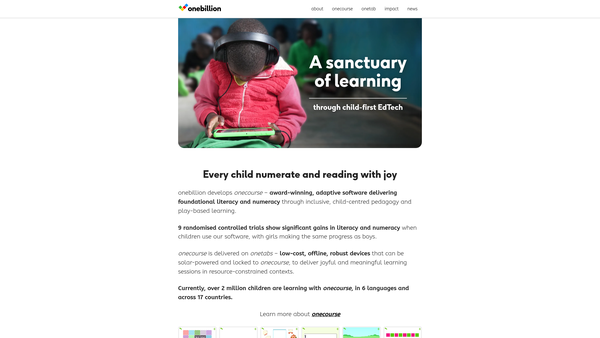 Screenshot of the Onebillion Learners website