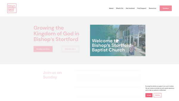 Screenshot of the Bishop's Stortford Baptist Church website