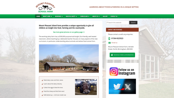 Screenshot of the Mount Pleasant School Farm website