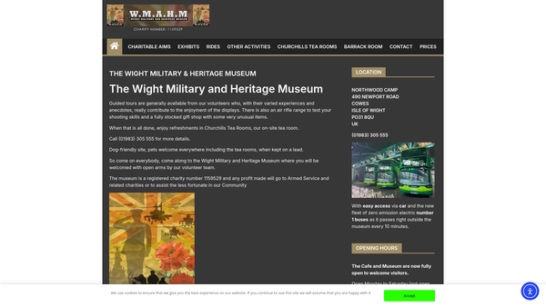 Screenshot of the Wight Military And Heritage (Charitable Incorporated) Organisation website