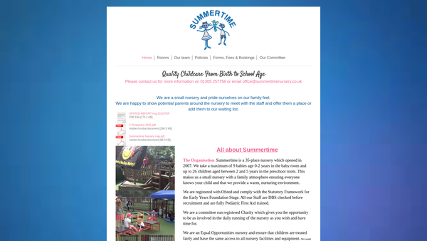 Screenshot of the Summertime Nursery & Pre-School website