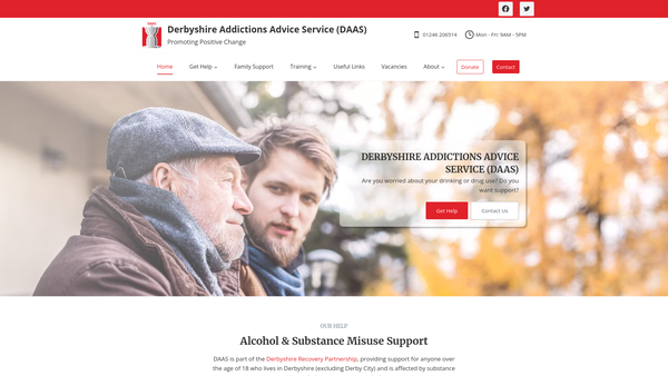 Screenshot of the Derbyshire Addictions Advice Service website