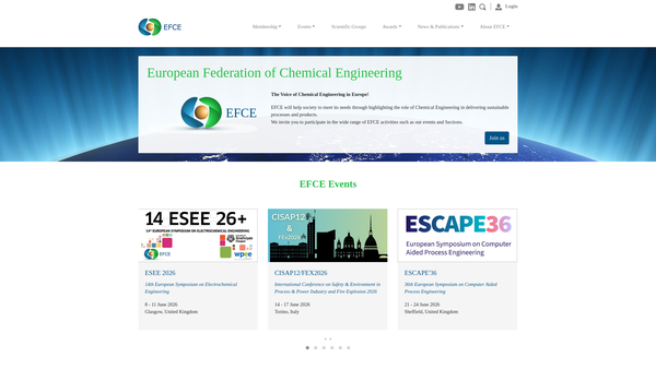 Screenshot of the European Federation Of Chemical Engineering website
