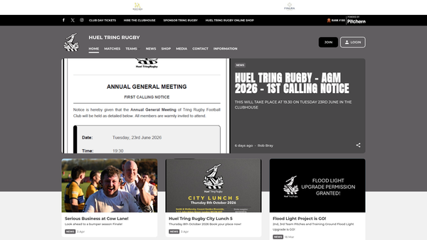 Screenshot of the Tring Community Rugby Trust website