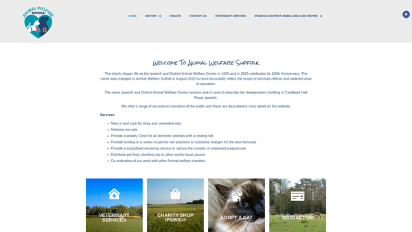 Screenshot of the Animal Welfare Suffolk website