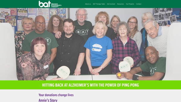 Screenshot of the Bounce Alzheimer's Therapy (Bat) UK website