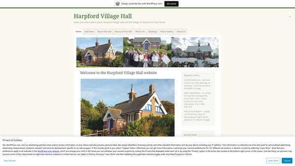 Screenshot of the Harpford Village Hall website