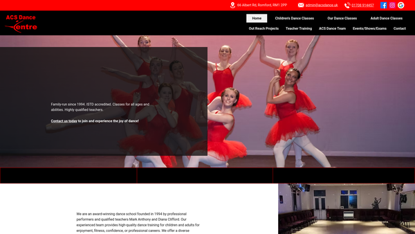 Screenshot of the Acs Dance Centre website