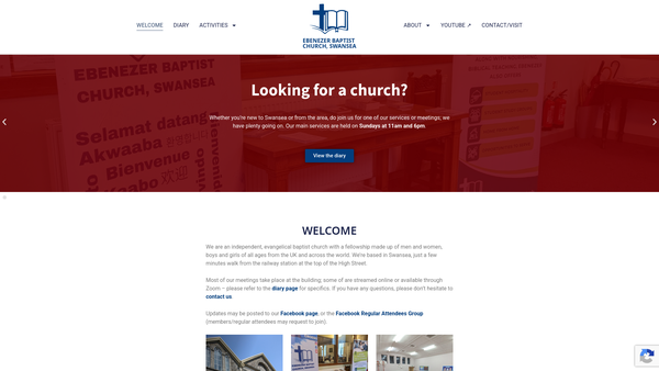 Screenshot of the Ebenezer Baptist Church (Swansea) website