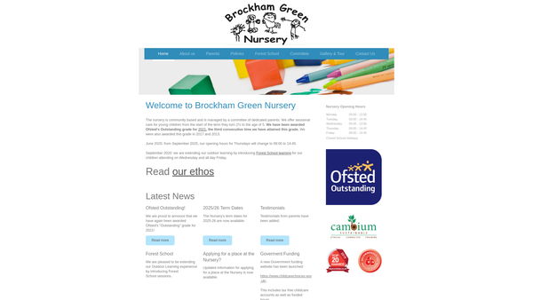 Screenshot of the Brockham Green Day Nursery website