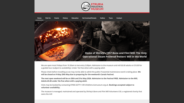 Screenshot of the Shirley's Bone And Flint Mill Volunteers website