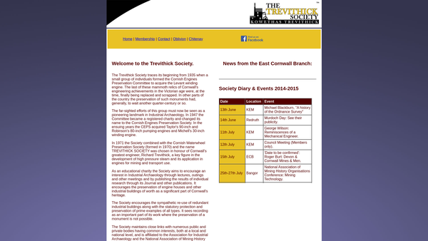 Screenshot of the The Trevithick Society website