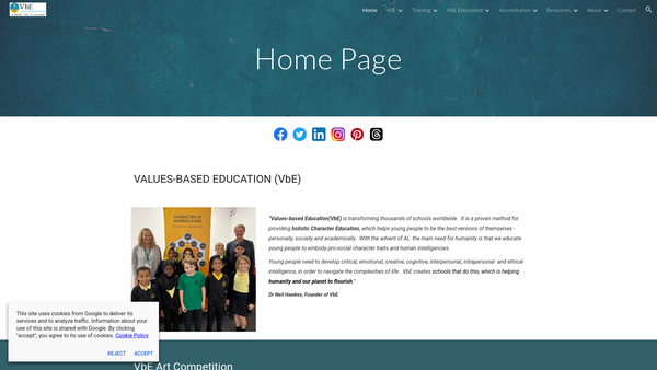 Screenshot of the International Values-Based Education Trust website