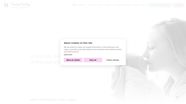 Screenshot of the Remember My Baby Remembrance Photography website