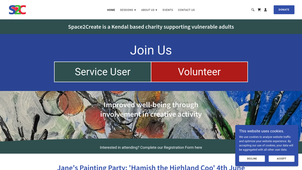 Screenshot of the Space2create website