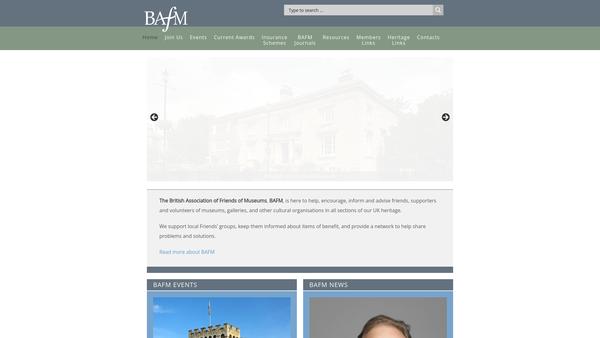 Screenshot of the British Association Of Friends Of Museums website
