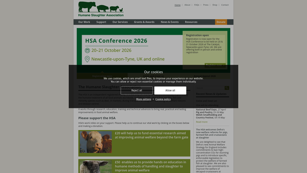 Screenshot of the Humane Slaughter Association website