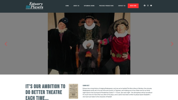 Screenshot of the Estuary Players website