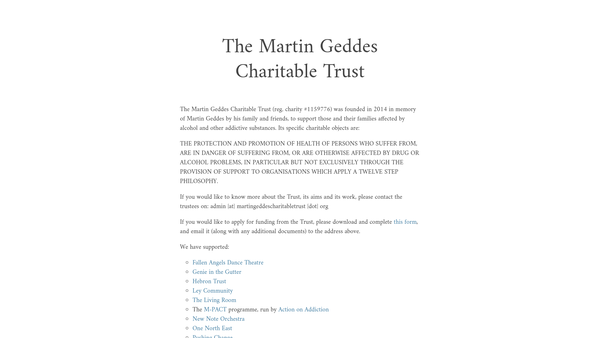 Screenshot of the Martin Geddes Charitable Trust website