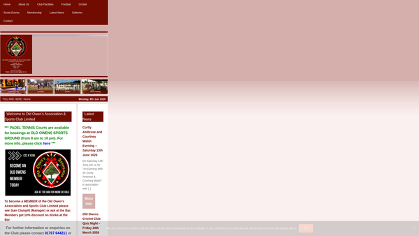 Screenshot of the Old Owen's Association And Sports Club Limited website