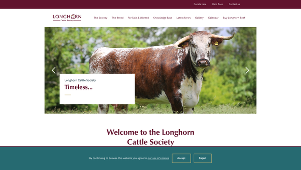 Screenshot of the The Longhorn Cattle Society website