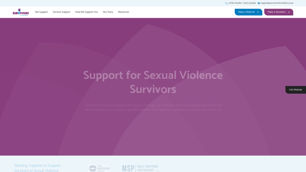 Screenshot of the Survivors In Transition website