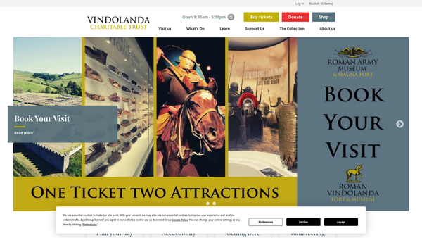 Screenshot of the The Vindolanda Trust website