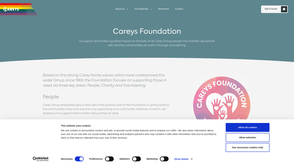 Screenshot of the Careys Foundation website