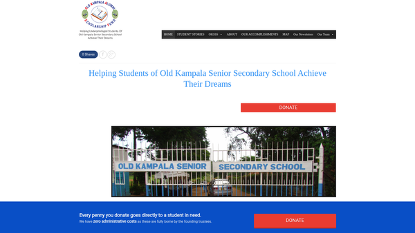 Screenshot of the Old Kampala Alumni Scholarship Fund website