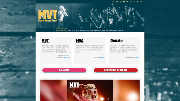 Screenshot of the The Music Venue Trust website