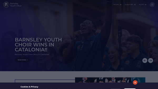 Screenshot of the Barnsley Youth Choir CIO website