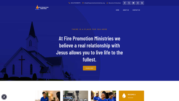 Screenshot of the Fire Promotion Ministries website