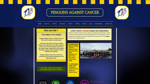 Screenshot of the Penguins Against Cancer website