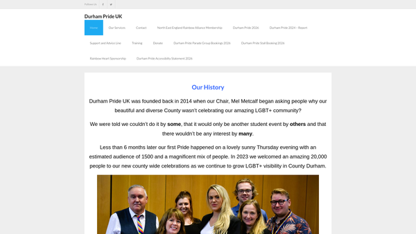 Screenshot of the Durham Pride UK website