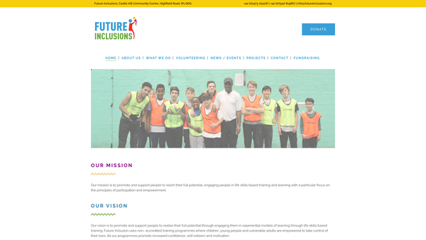 Screenshot of the Future Inclusions Organisation website