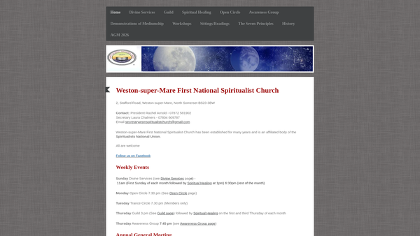 Screenshot of the Weston Super Mare Spiritualist Church website