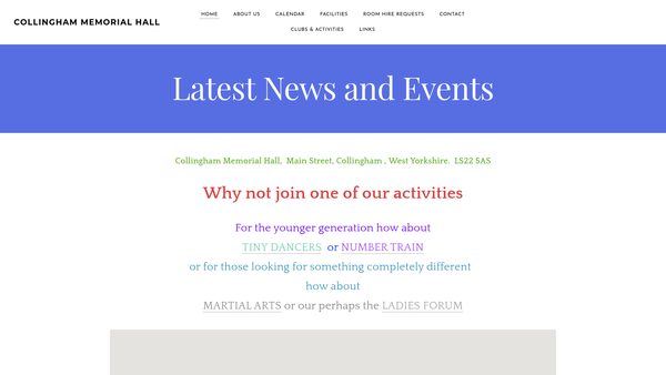 Screenshot of the Collingham Memorial Hall CIO website
