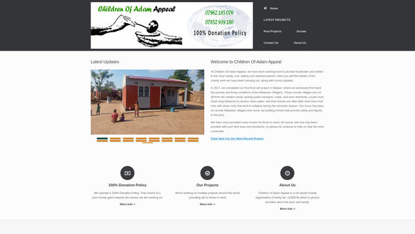 Screenshot of the Children Of Adam Appeal website