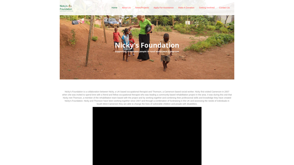 Screenshot of the Nicky's Foundation website