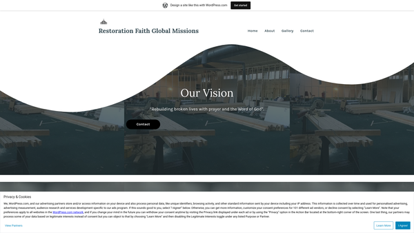 Screenshot of the Restoration Faith Global Missions website