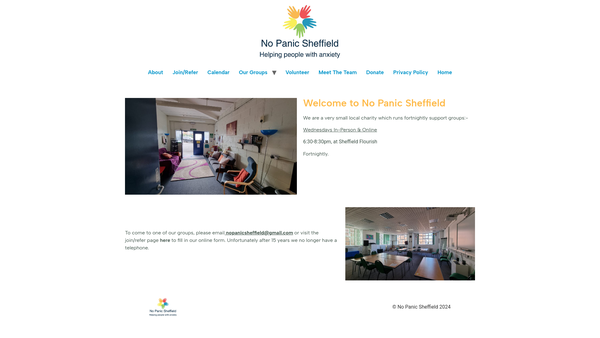 Screenshot of the No Panic Sheffield website
