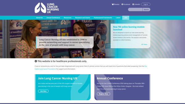Screenshot of the Lung Cancer Nursing UK website