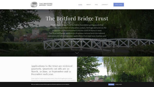 Screenshot of the The Britford Bridge Trust website