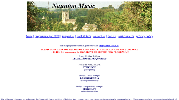 Screenshot of the Naunton Music website